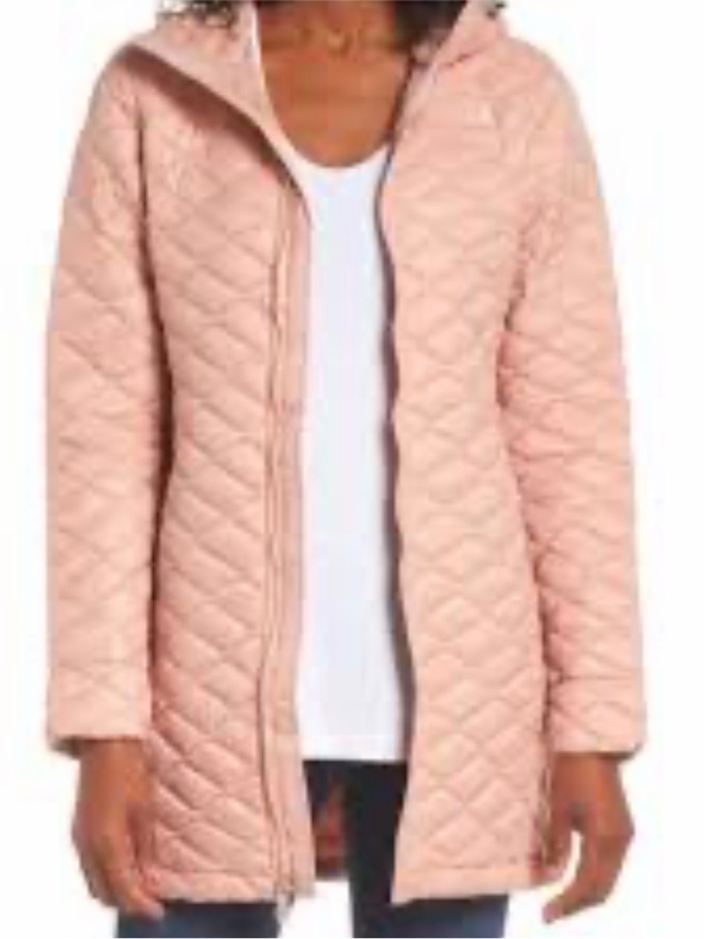The North Face Women's Size Small Light Pink Quilted Hooded Puffer Jacket in EUC